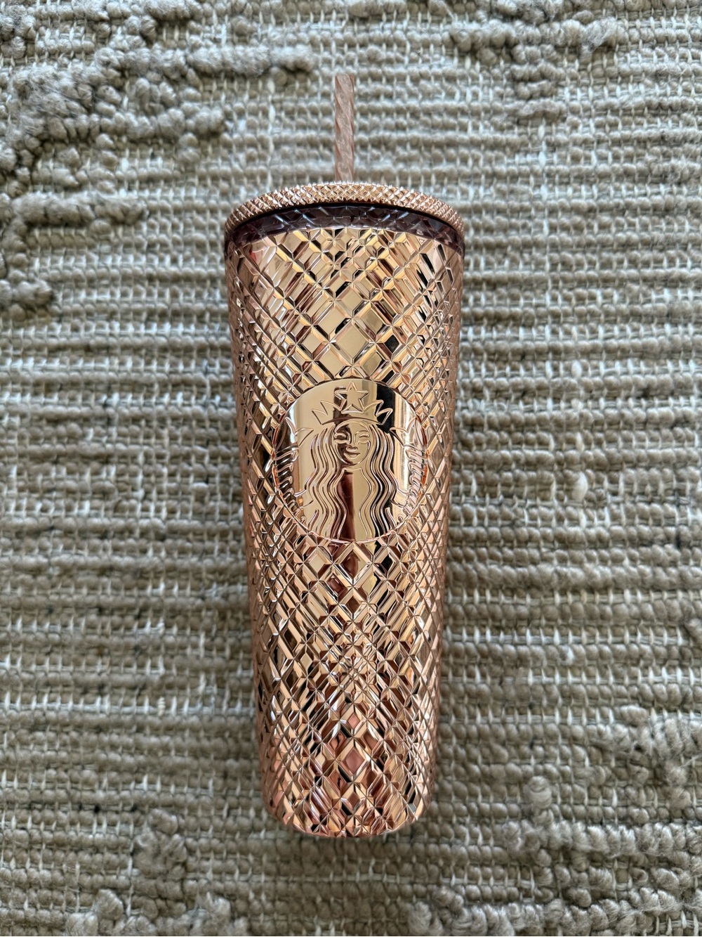 Starbucks Metallic Rose Gold Quilted Cold Cup with Straw